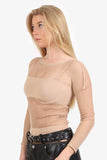 Christian Dior Nude Spandex Fish Net Perforated 'Christian Dior' Long Sleeve Top Size M