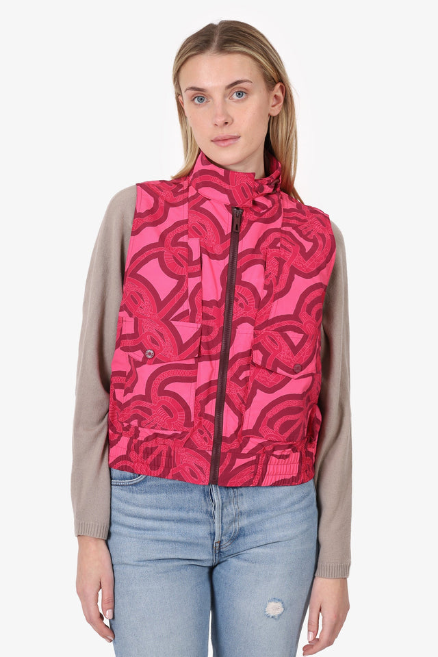 Hermes Pink Printed Nylon Zip Up Vest Size 38