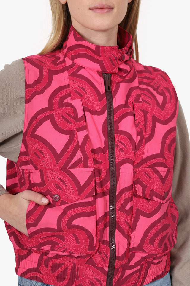 Hermes Pink Printed Nylon Zip Up Vest Size 38