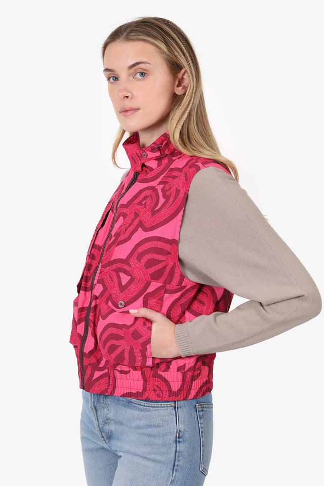 Hermes Pink Printed Nylon Zip Up Vest Size 38