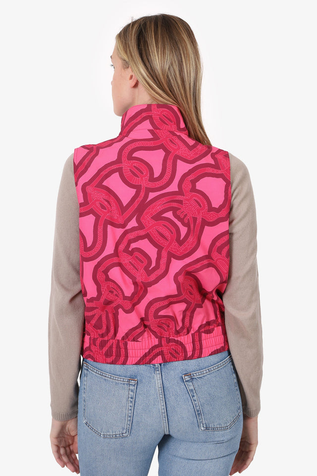 Hermes Pink Printed Nylon Zip Up Vest Size 38