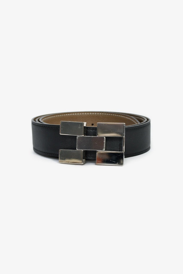 Hermes Black/Taupe Reversible Leather Belt Size 90