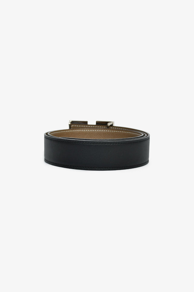Hermes Black/Taupe Reversible Leather Belt Size 90