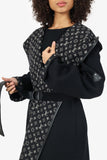 Louis Vuitton Black Wool Monogram Hooded Wrap Coat Size 44