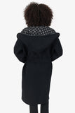 Louis Vuitton Black Wool Monogram Hooded Wrap Coat Size 44