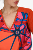 Hermes Orange Silk/Wool Graphic Printed V-Neck Top Size 36