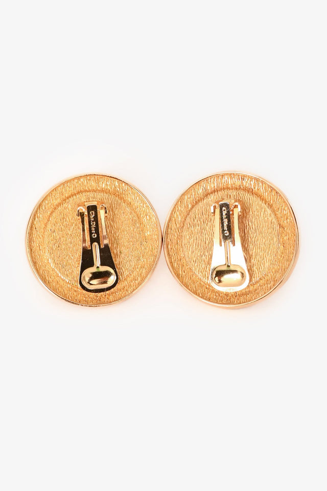 Christian Dior Gold Tone Metal/Faux Pearl Ear Clips