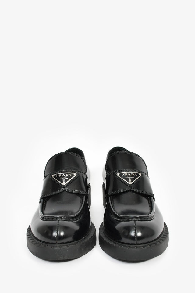 Prada Black Brushed Leather Loafers Size 39