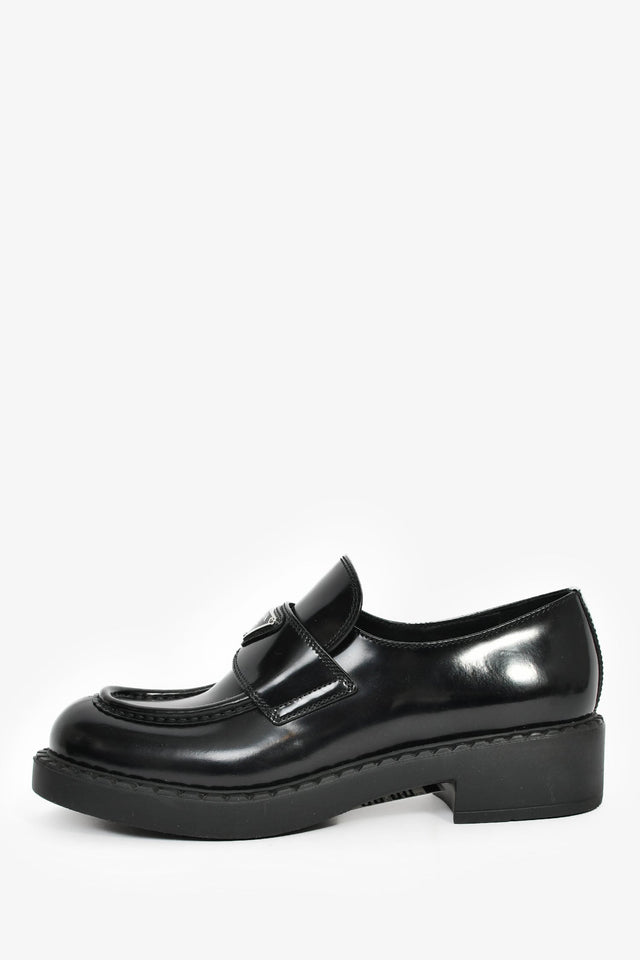 Prada Black Brushed Leather Loafers Size 39