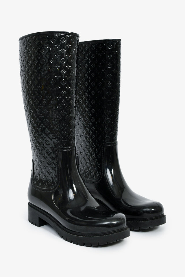 Louis Vuitton Black Rubber Monogram Rain Boots Size 38
