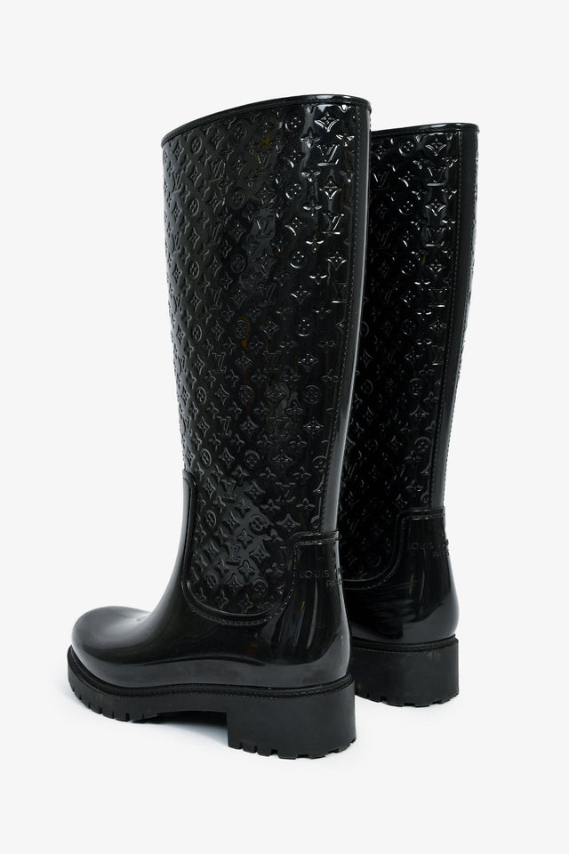 Louis Vuitton Black Rubber Monogram Rain Boots Size 38