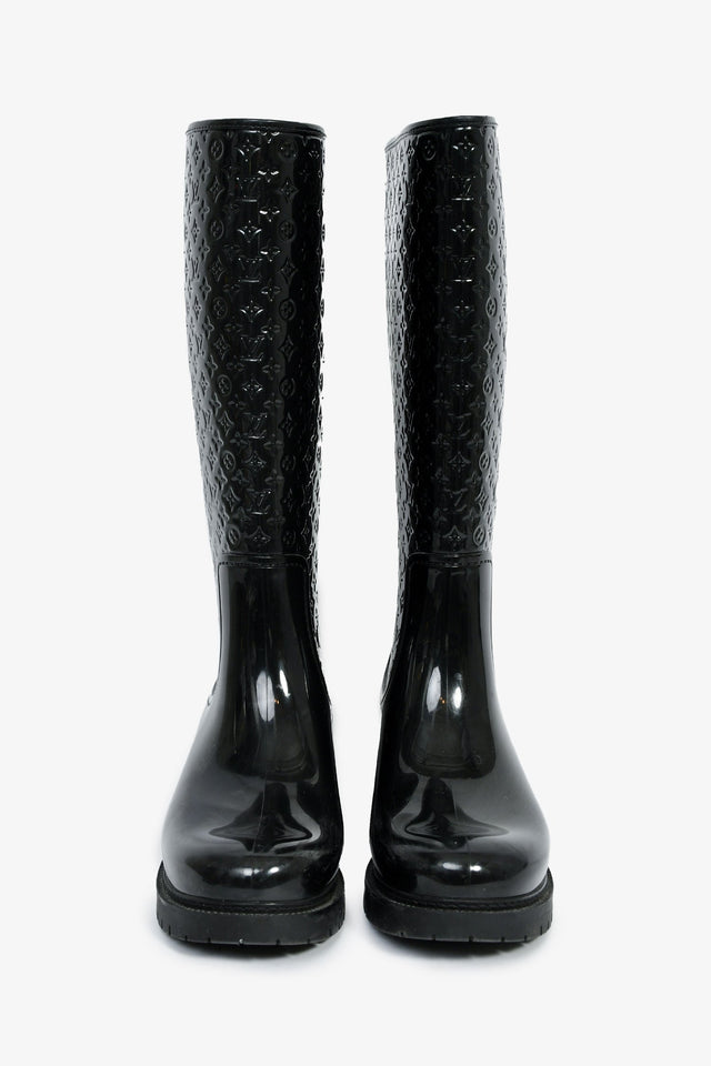 Louis Vuitton Black Rubber Monogram Rain Boots Size 38