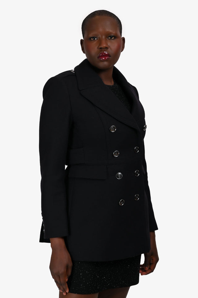 Burberry Brit Black Wool Double Breasted Short Coat Size 8 US