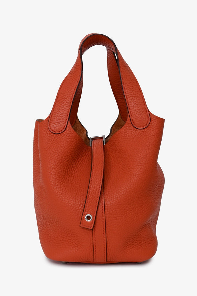 Hermes 2016 Burnt Orange Clemence Leather Picotin 18 Silver Hardware
