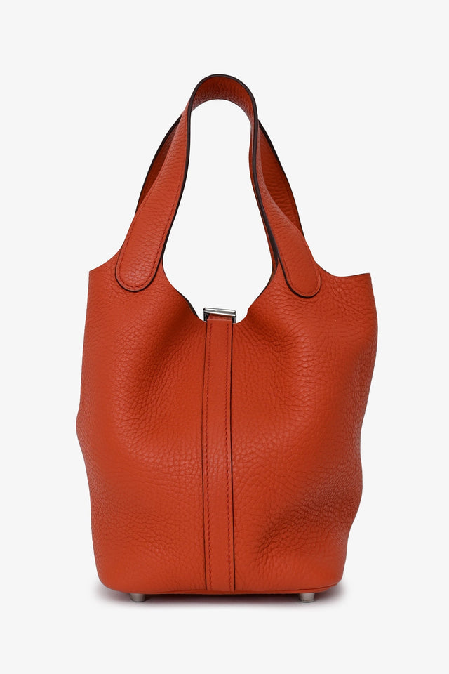 Hermes 2016 Burnt Orange Clemence Leather Picotin 18 Silver Hardware