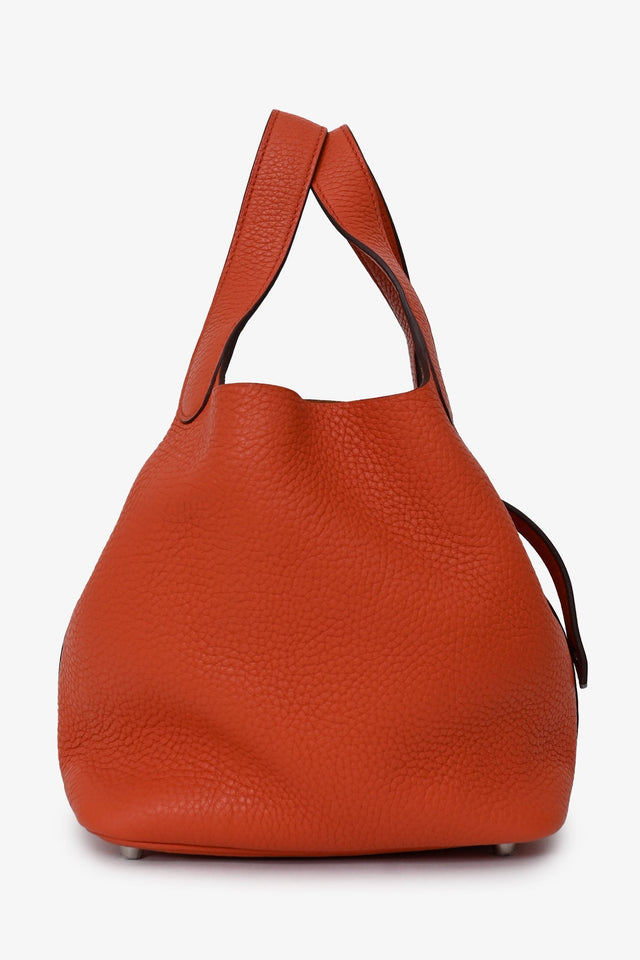 Hermes 2016 Burnt Orange Clemence Leather Picotin 18 Silver Hardware