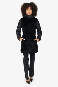 Prada Black Nylon/Shearling Quilted Zip-up Puffer Jacket Size 38