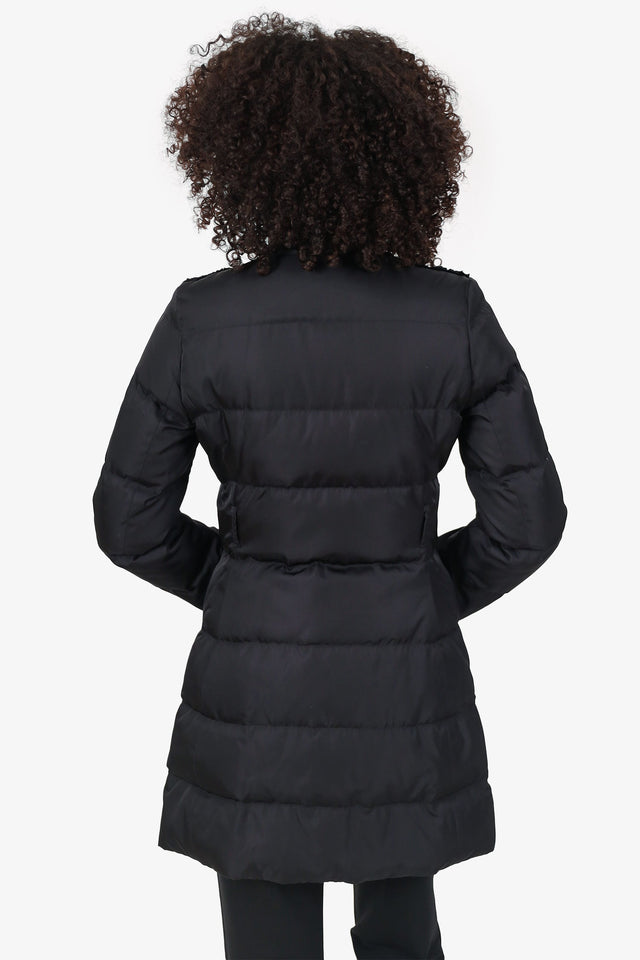 Prada Black Nylon/Shearling Quilted Zip-up Puffer Jacket Size 38