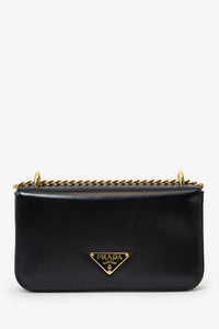 Prada Black Leather Triangle Logo Chain Shoulder Bag