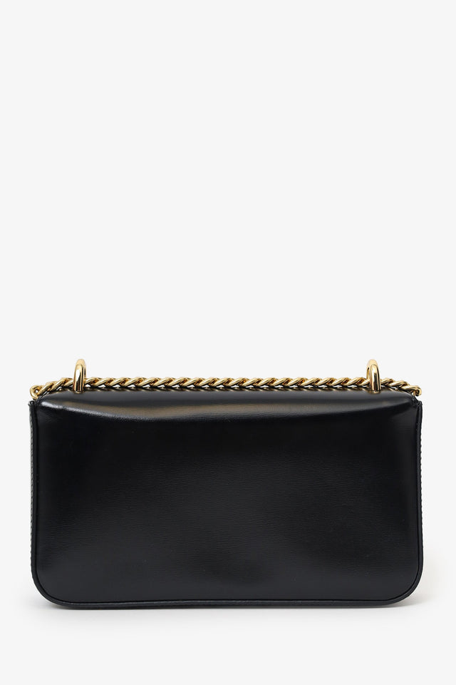 Prada Black Leather Triangle Logo Chain Shoulder Bag