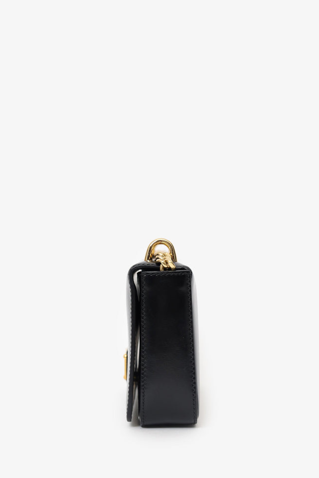 Prada Black Leather Triangle Logo Chain Shoulder Bag