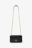 Prada Black Leather Triangle Logo Chain Shoulder Bag