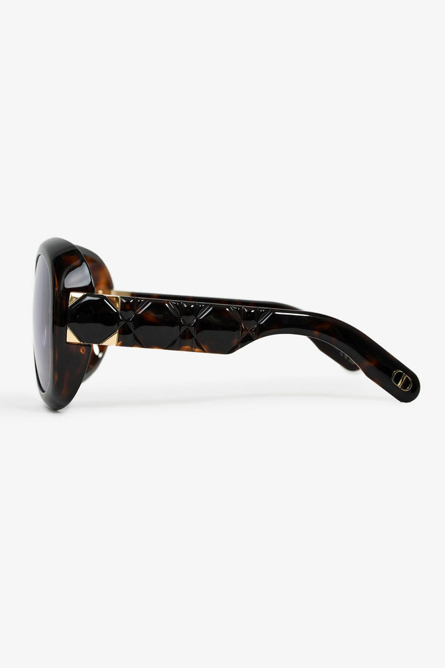 Christian Dior Brown Tortoiseshell 'Lady' Oversized Sunglasses