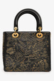 Christian Dior 2017 Black Leather Zodiac Embroidered Medium Lady D-Lite Bag with Strap