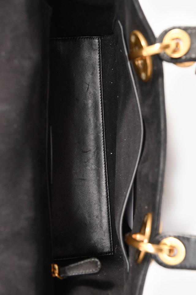 Christian Dior 2017 Black Leather Zodiac Embroidered Medium Lady D-Lite Bag with Strap