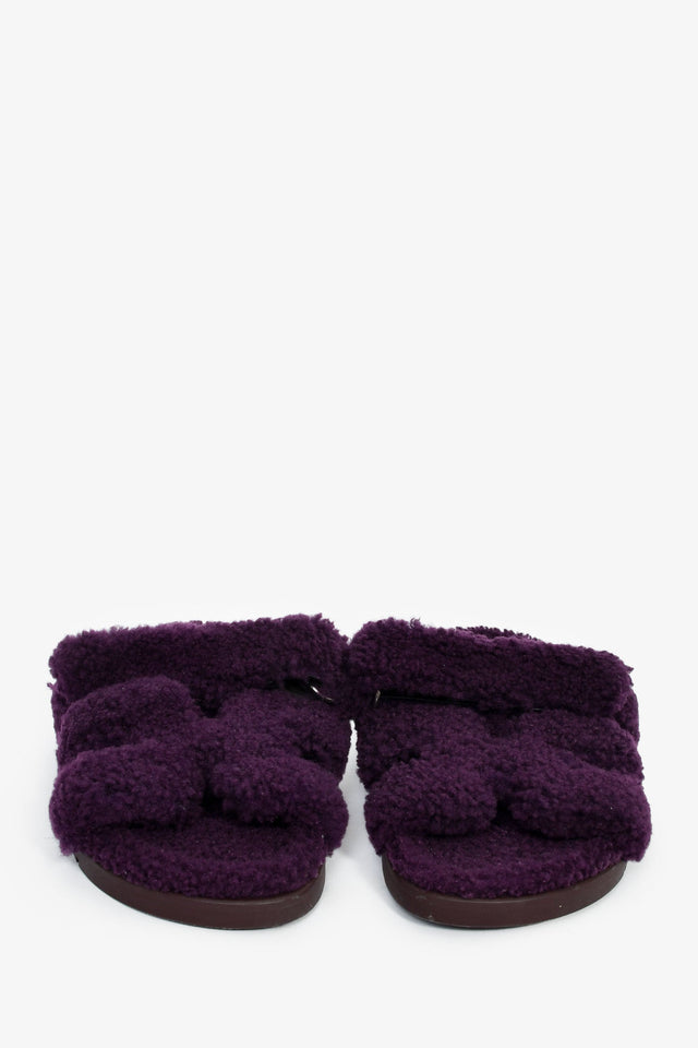 Hermes Purple Shearling 'Chypre' Sandals Size 38