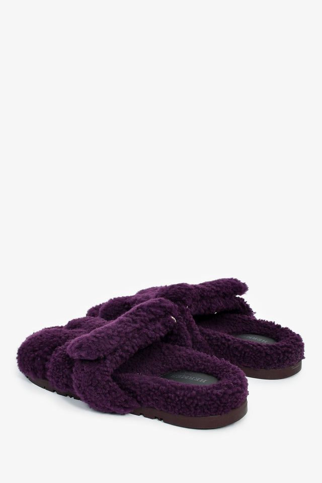 Hermes Purple Shearling 'Chypre' Sandals Size 38
