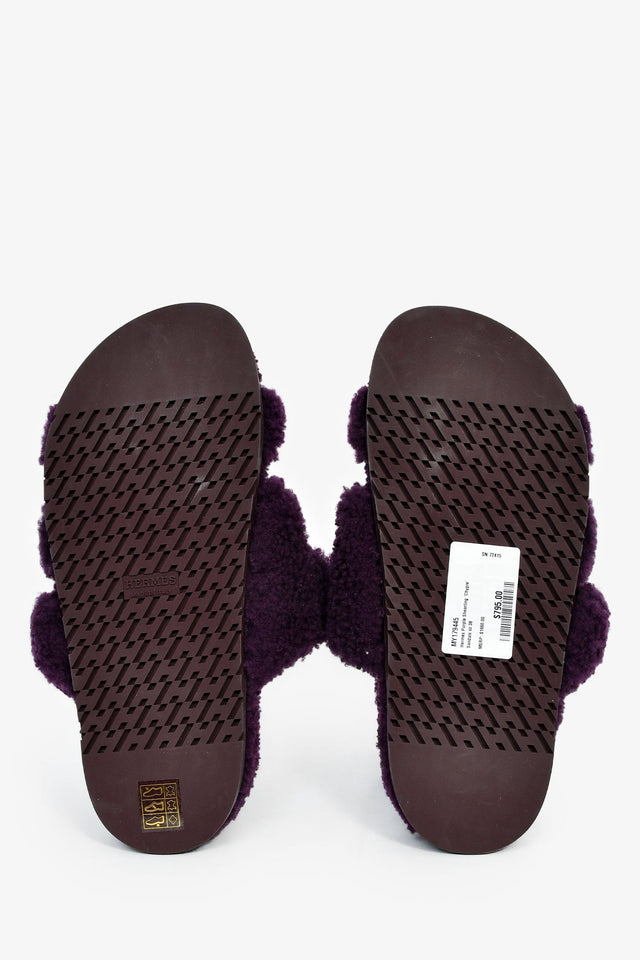 Hermes Purple Shearling 'Chypre' Sandals Size 38