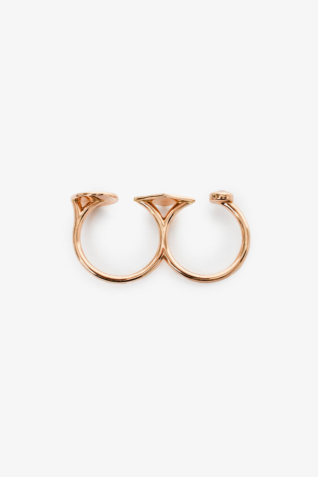 Hermes 18K Rose Gold Diamond 'Gambade' Double Ring Size 50