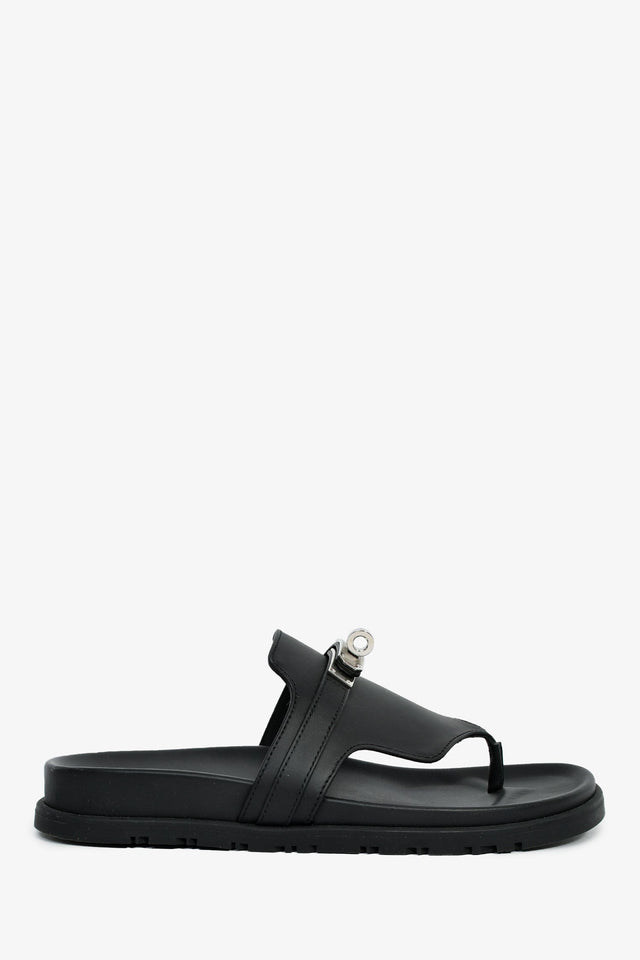 Hermes Black Leather Kelly Buckle 'Empire' Sandals Size 37