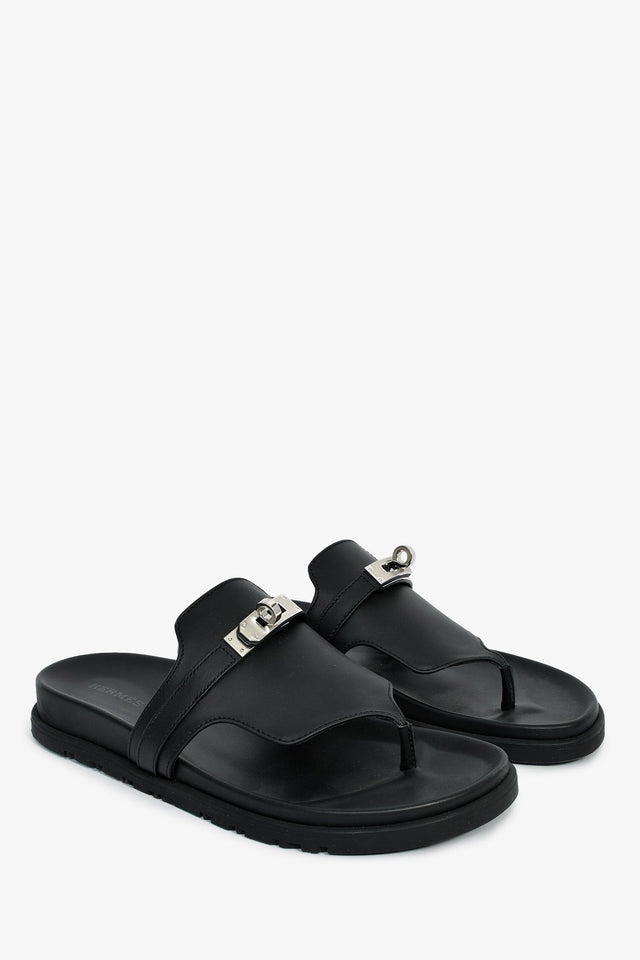 Hermes Black Leather Kelly Buckle 'Empire' Sandals Size 37