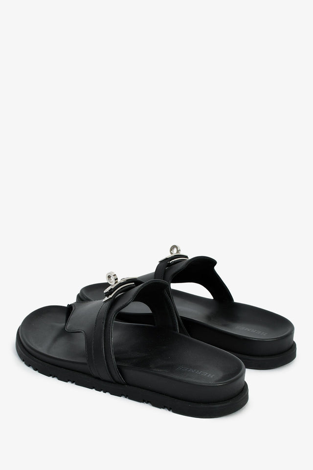 Hermes Black Leather Kelly Buckle 'Empire' Sandals Size 37
