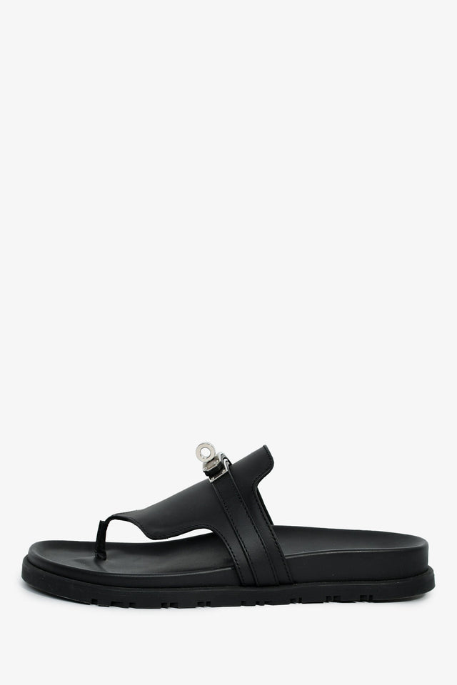 Hermes Black Leather Kelly Buckle 'Empire' Sandals Size 37