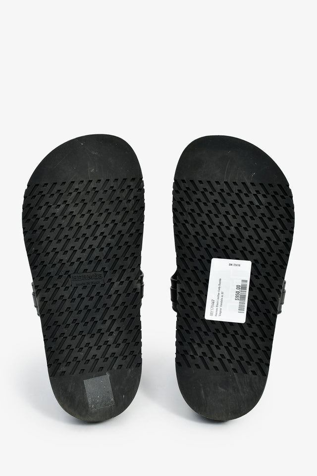 Hermes Black Leather Kelly Buckle 'Empire' Sandals Size 37