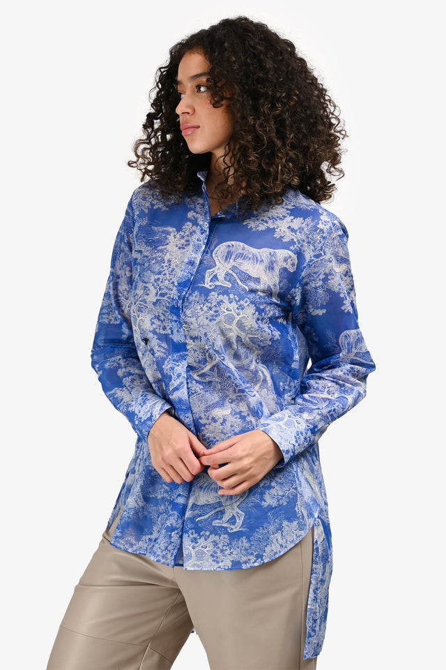 Christian Dior Blue/White Cotton 'Dioriveria' Logo Long Sleeve Tunic Size 4