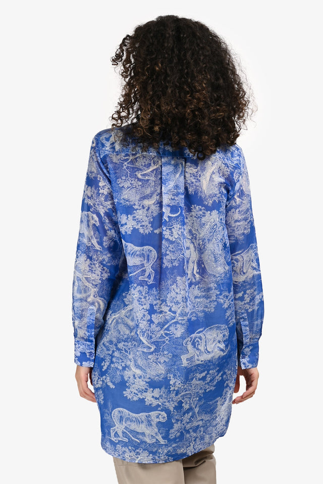 Christian Dior Blue/White Cotton 'Dioriveria' Logo Long Sleeve Tunic Size 4