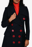Burberry Navy and Red Double Breasted Wool Jacket Size 2