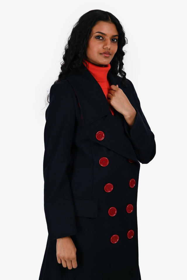 Burberry Navy and Red Double Breasted Wool Jacket Size 2