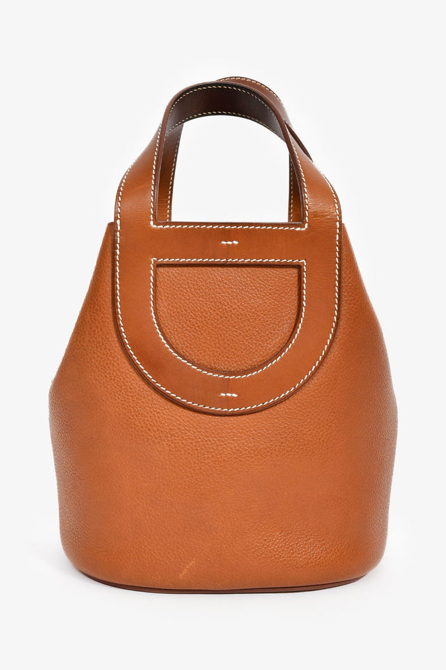 Hermes 2022 Gold Barenia Leather 'In-the-Loop' 18 Top Handle Bag