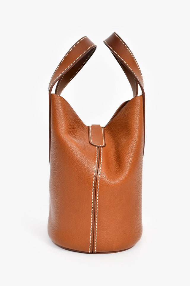 Hermes 2022 Gold Barenia Leather 'In-the-Loop' 18 Top Handle Bag