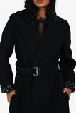 Louis Vuitton Black Wool Monogram Lined Belted Coat Size 36