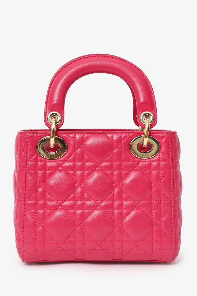 Christian Dior 2016 Pink Cannage Leather Mini Lady Dior With Strap
