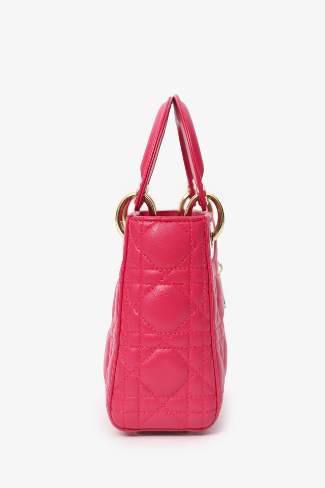 Christian Dior 2016 Pink Cannage Leather Mini Lady Dior With Strap