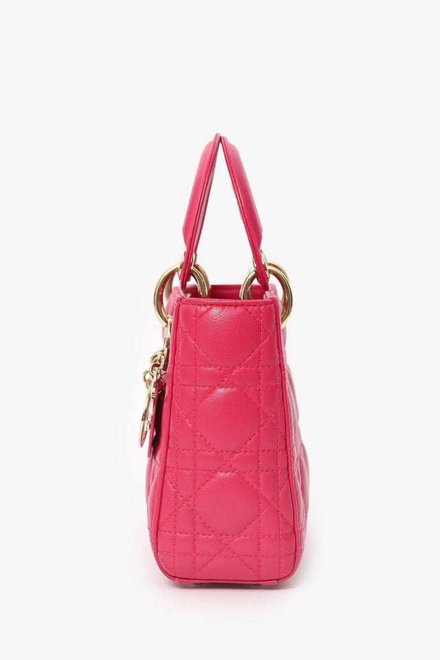 Christian Dior 2016 Pink Cannage Leather Mini Lady Dior With Strap