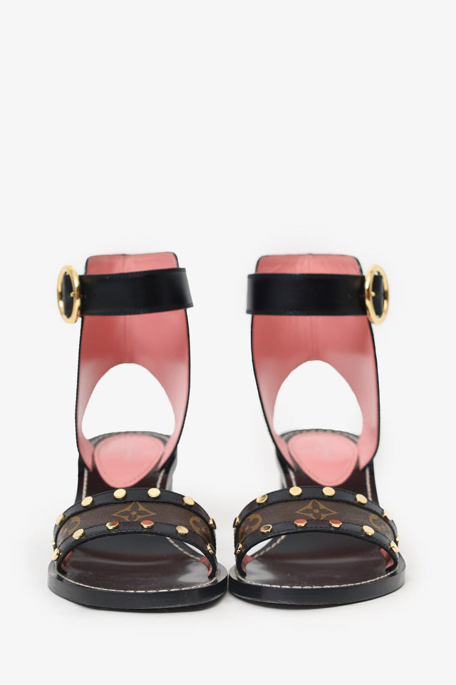 Louis Vuitton Black Leather New Wave Bom Dia Flat Sandals Size 39