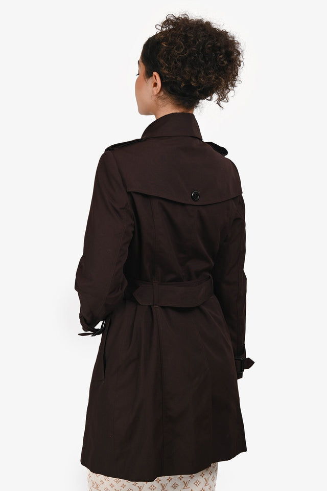 Burberry London Chocolate Brown Cotton Single Breasted Trench Coat Size 8 US